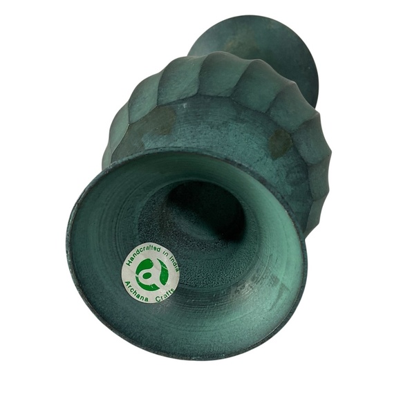Vintage Handcrafted Green Metal Vase by Archana Crafts India Swirl Design 7 7/8” - Picture 5 of 10